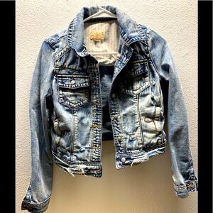 LOST Distressed Denim Jacket Sz S